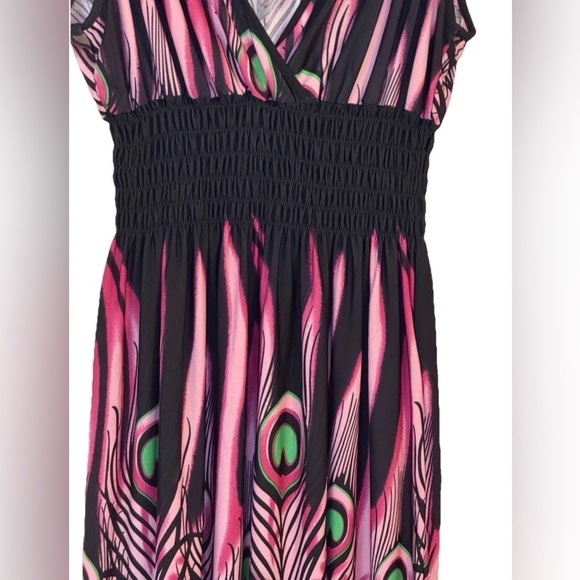Summer Sundress Women Pink Peacock Beach Slimming Sleeveless Smock Dress M READ - Picture 9 of 11